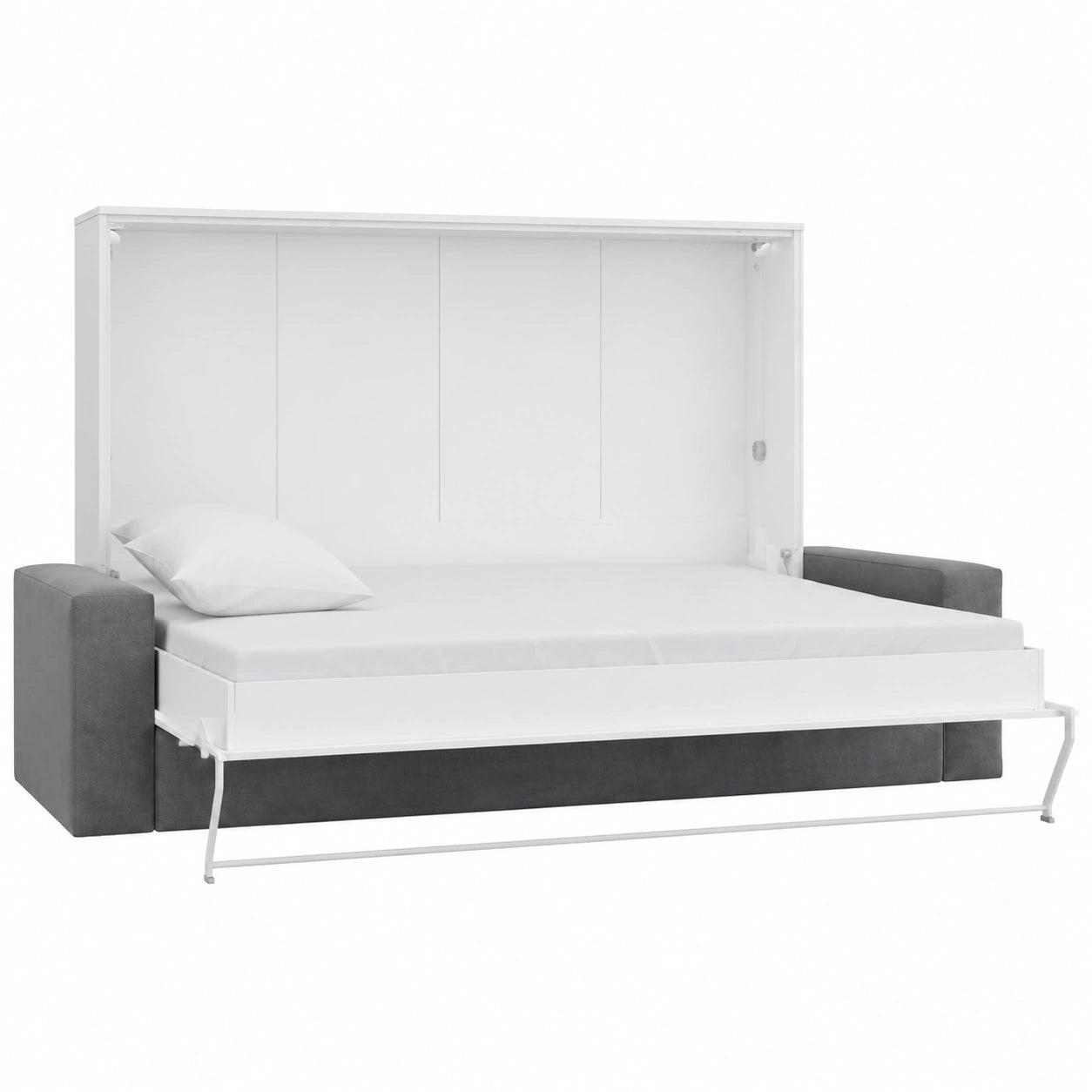 MAXIMAHOUSE Horizontales Schrankbett mit Sofa und LED-Beleuchtung, 140x200cm Wandklappbett für Erwachsene, modernes und praktisches Design