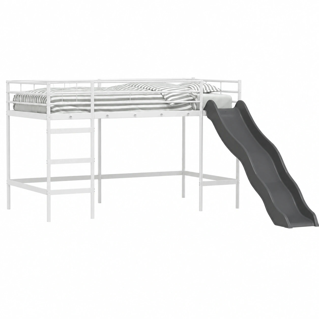 Multifunktionales Kinder-Hochbett mit Rutsche in Weiß und Anthrazit 100x200cm