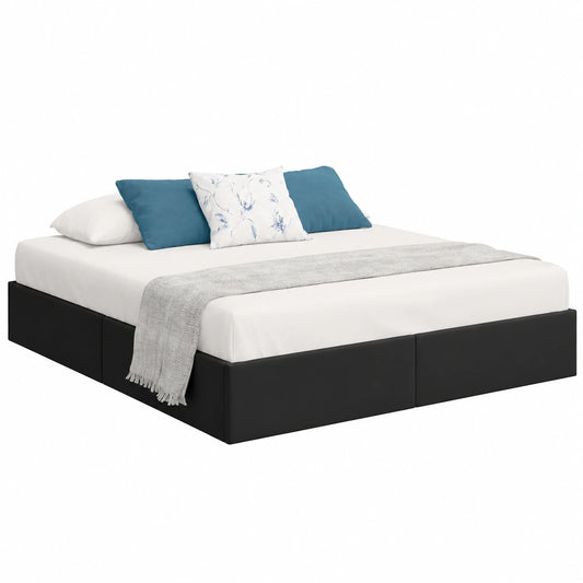Modernes Doppelbett mit Stauraum, Samt Schwarz, 140x200 cm, mit Kopfteil und Metallrahmen