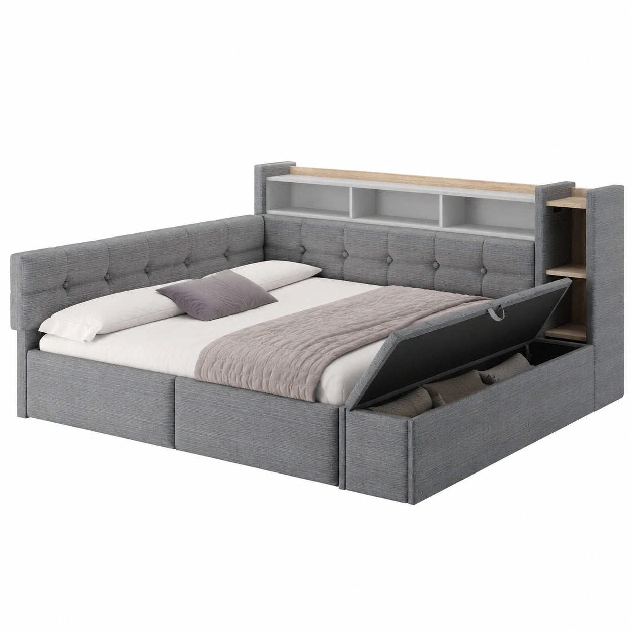 Multifunktionales Schlafsofa 140x190 cm mit Schubladen, USB-C, Stauraum & LED in Weiß