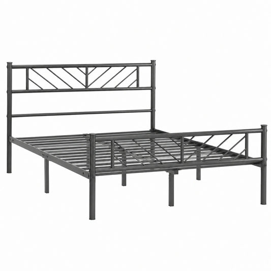 Yaheetech Metallbett 140x200cm, moderner Bettrahmen mit Kopfteil, Gästebett mit Lattenrost, 32cm Bodenfreiheit, schwarz