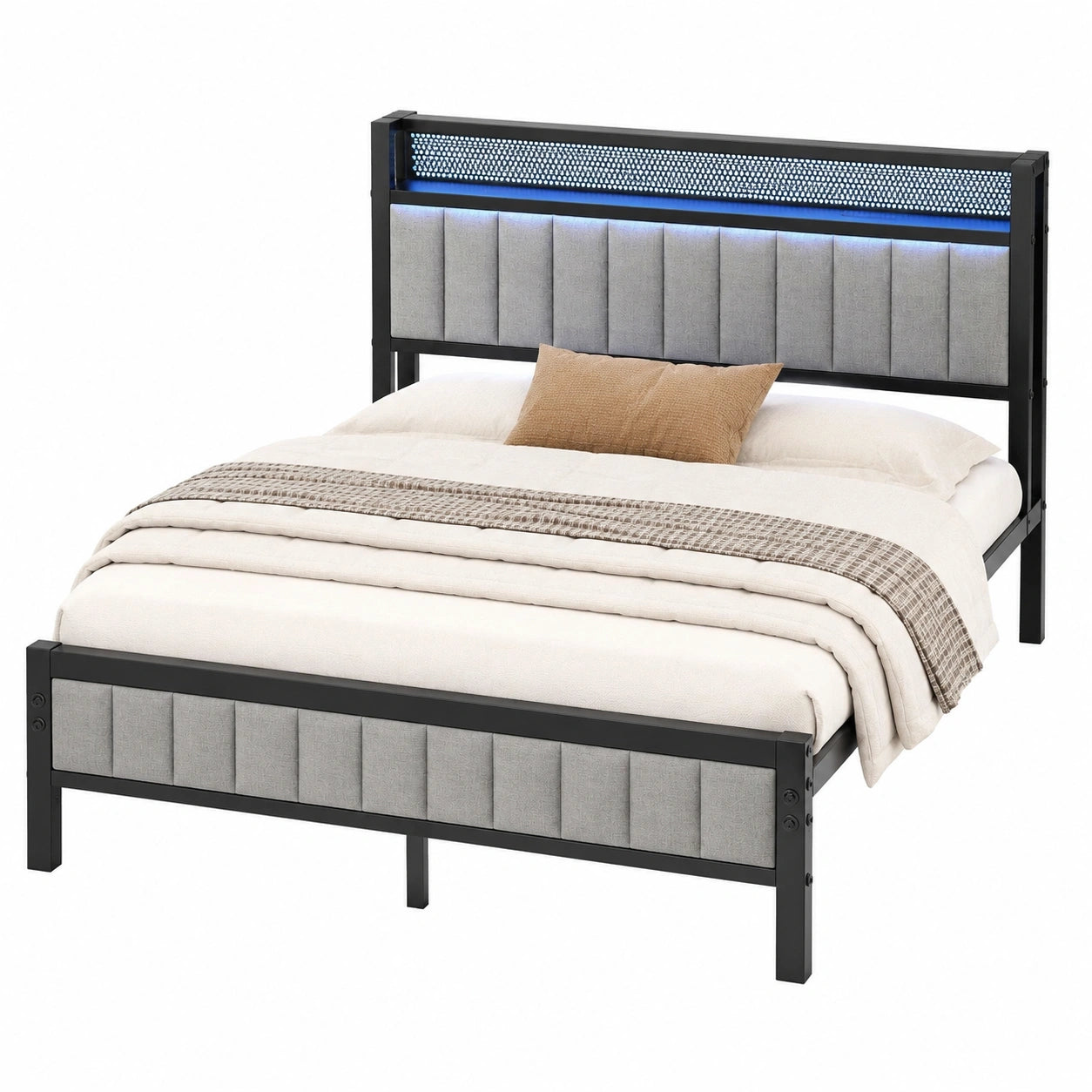 Metallbett 140x190 mit Ladefunktion und Holz-Stauraum