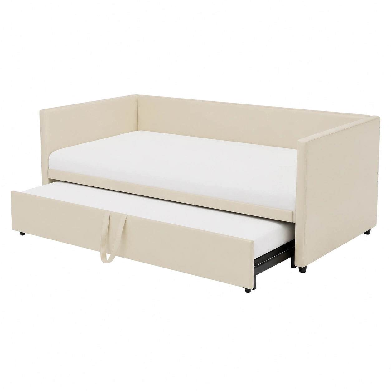 Elegantes Schlafsofa 200cm, Ausziehbares Tagesbett 90/180x200 cm, Polsterbett für Gästezimmer, Jugend- und Einzelbett, Samtbezug, Beige